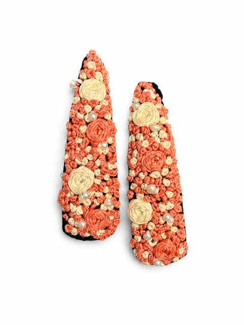Coral Royale Embroidered Hair Pins