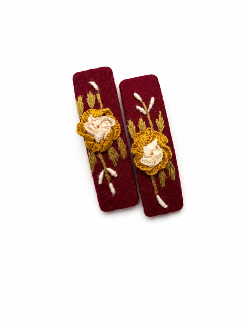 Maroon Embroidered Hair Pin