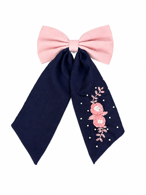 Blush Bloom Embroidered Long-Tail Bow