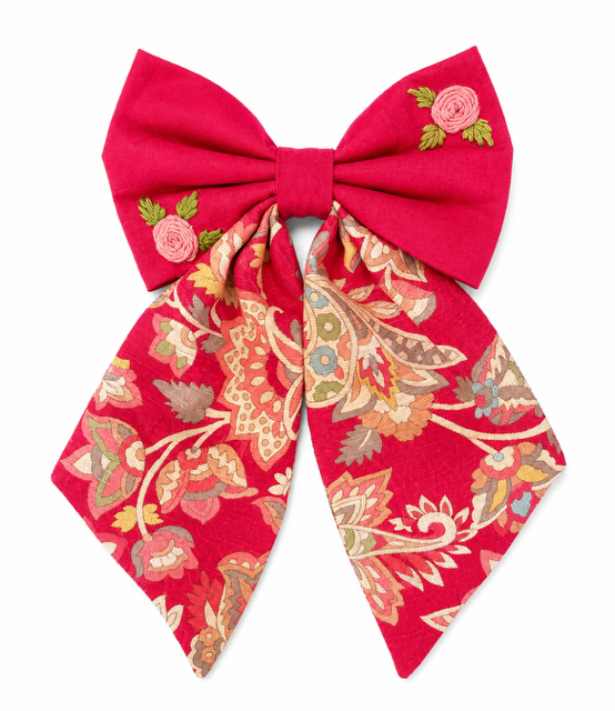 Fuschia Floral Paisley Embroidered Bow