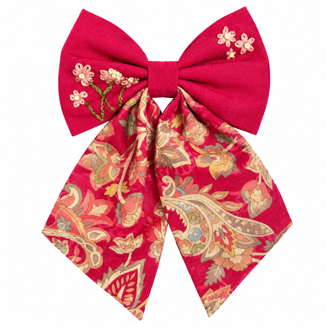 Fuschia Floral Paisley Embroidered Bow