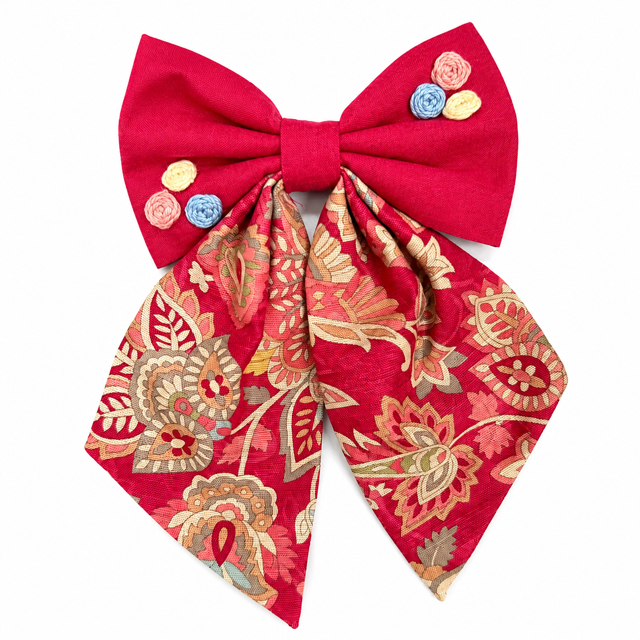 Fuschia Floral Paisley Embroidered Bow