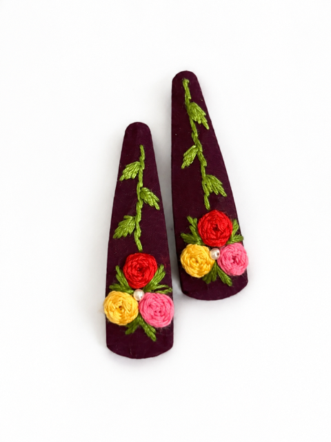 Minimal Floral Embroidery Hair Pins