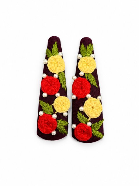 Handmade Floral Embellished Hair Clips