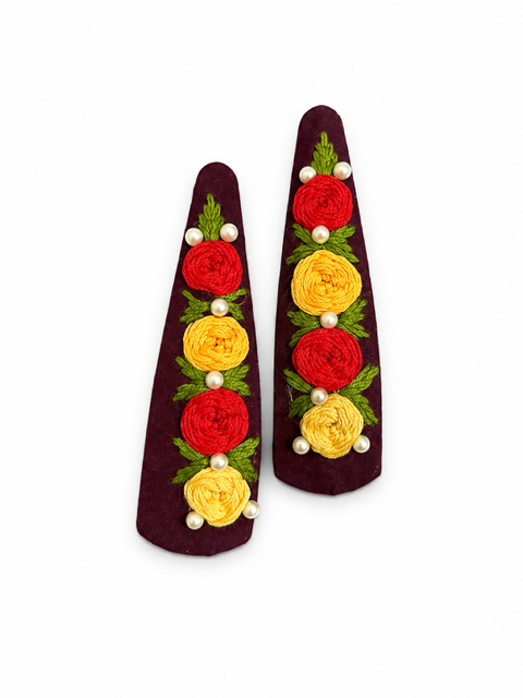 Handmade Floral Embellished Hair Clips