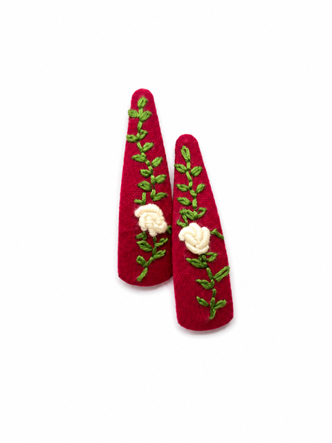 Minimal Floral Embroidery Hair Pins